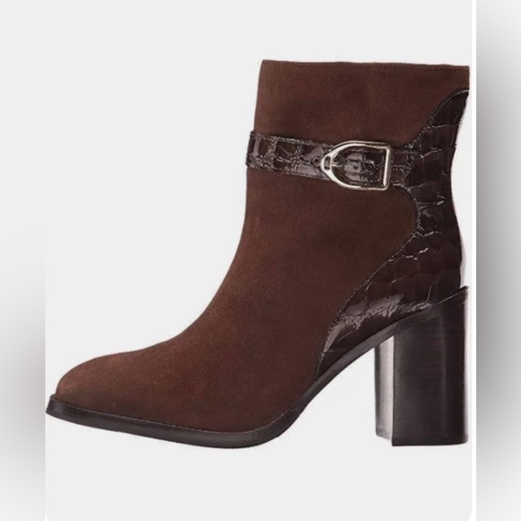 Johnston & Murphy Ankle Boots Suede Croc Embossed Brown 10 - Picture 1 of 5